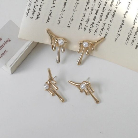 Pearly Paint Dripping Earrings | Designer Earrings - Picture 4 of 5